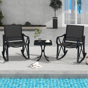 3 Piece Patio Rocking Set with Smooth Rocking Motion Outdoor Rocker Chair Bistro Set-Black