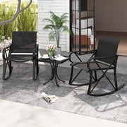 3 Piece Patio Rocking Set with Smooth Rocking Motion Outdoor Rocker Chair Bistro Set-Black