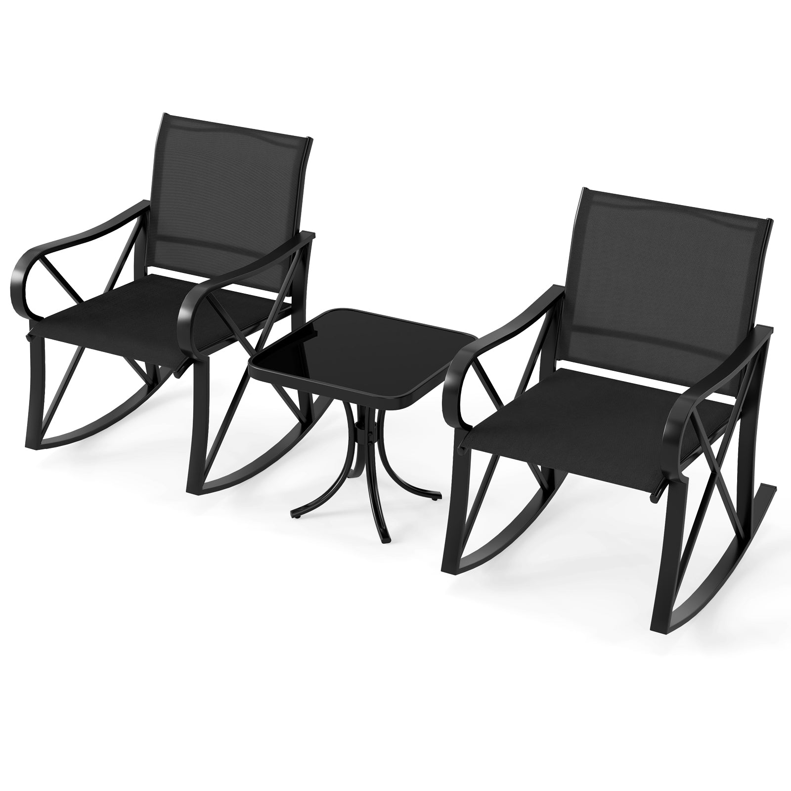 3 Piece Patio Rocking Set with Smooth Rocking Motion Outdoor Rocker Chair Bistro Set -Brown - Black