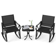 3 Piece Patio Rocking Set with Smooth Rocking Motion Outdoor Rocker Chair Bistro Set-Black