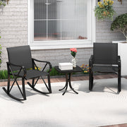 3 Piece Patio Rocking Set with Smooth Rocking Motion Outdoor Rocker Chair Bistro Set-Black