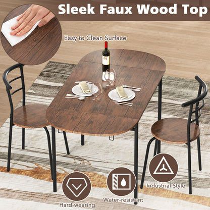 3 Pieces Dining Set with 2 Chairs and Modern Kitchen Table for Small Space-Brown
