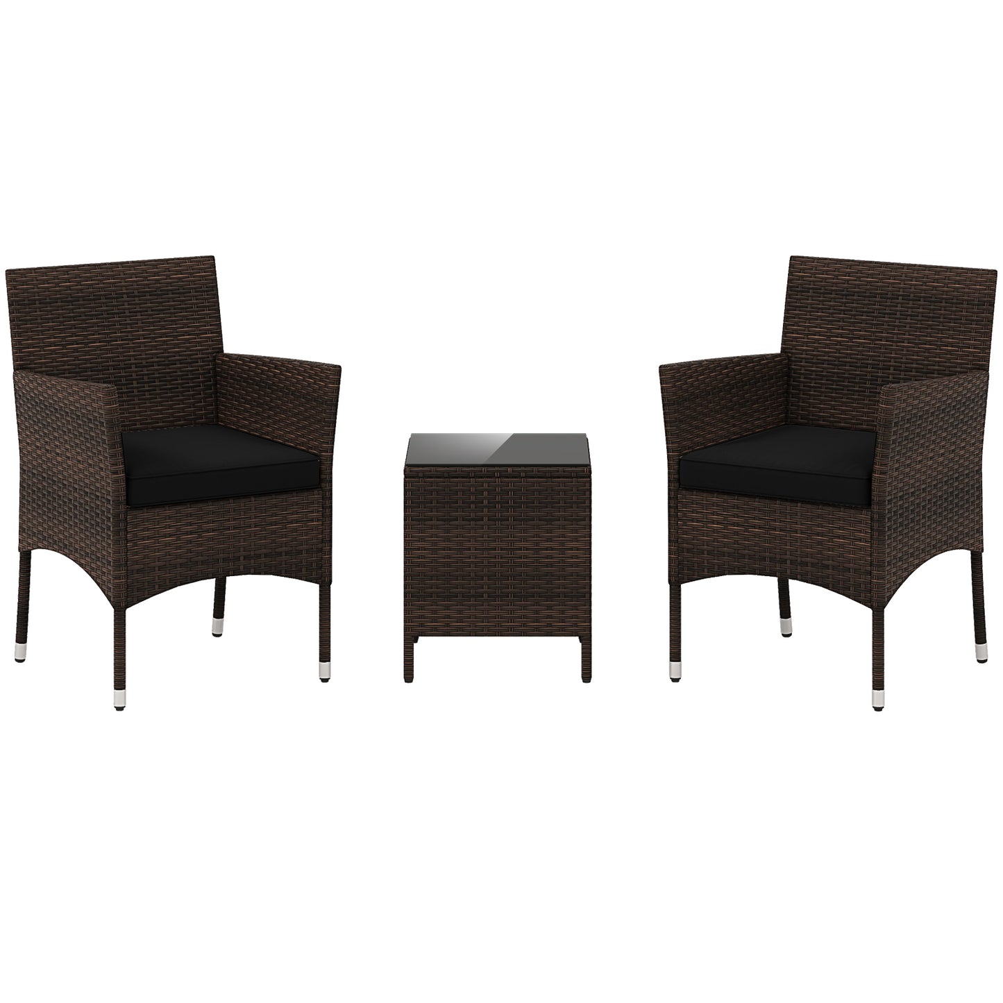 3 Pieces Outdoor Conversation Set with Cushioned Seat and Glass Tabletop-Black - Black