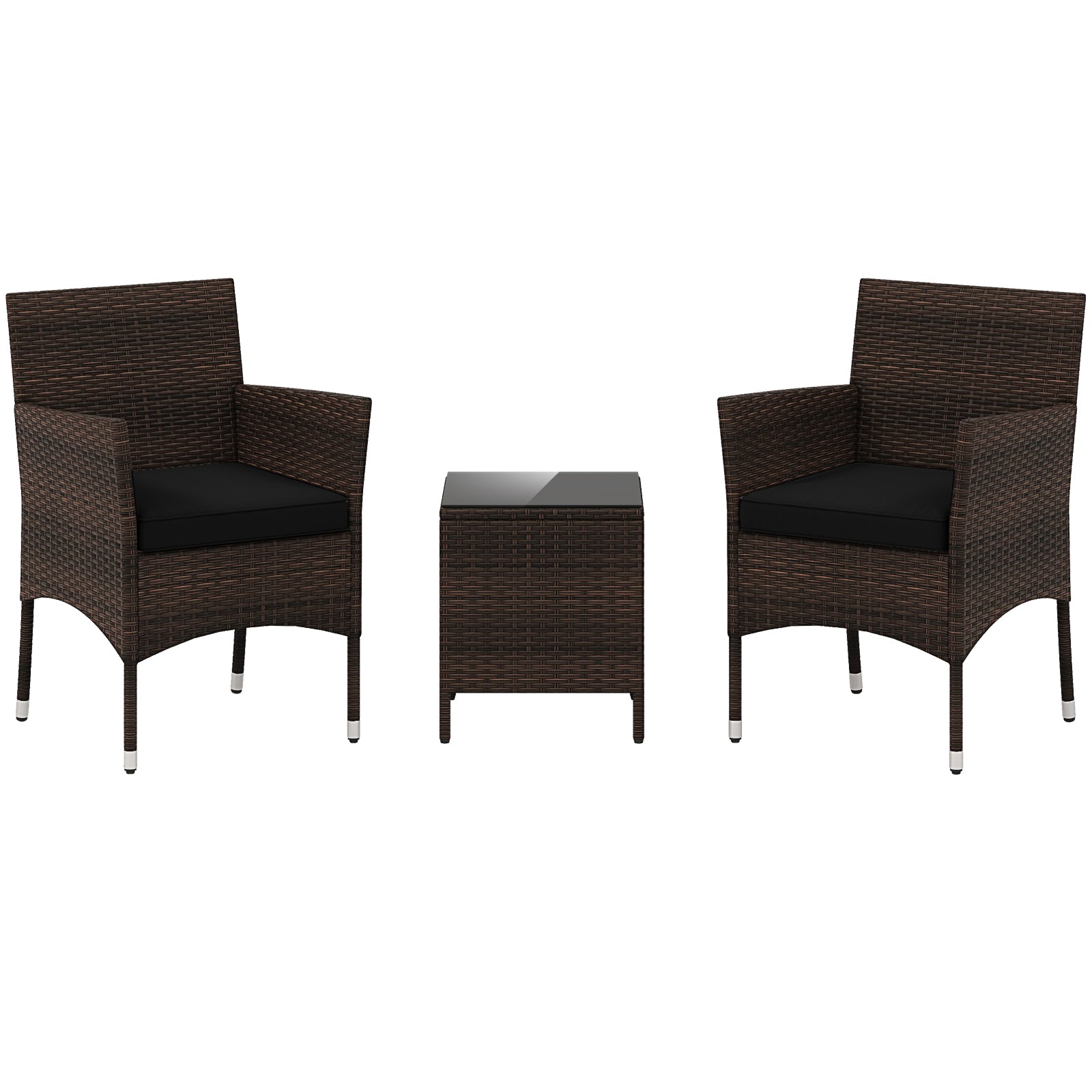 3 Pieces Outdoor Conversation Set with Cushioned Seat and Glass Tabletop-Black - Black