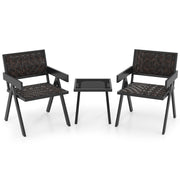 3 Pieces Patio PE Wicker Bistro Set with Quick-Drying Foam-Black