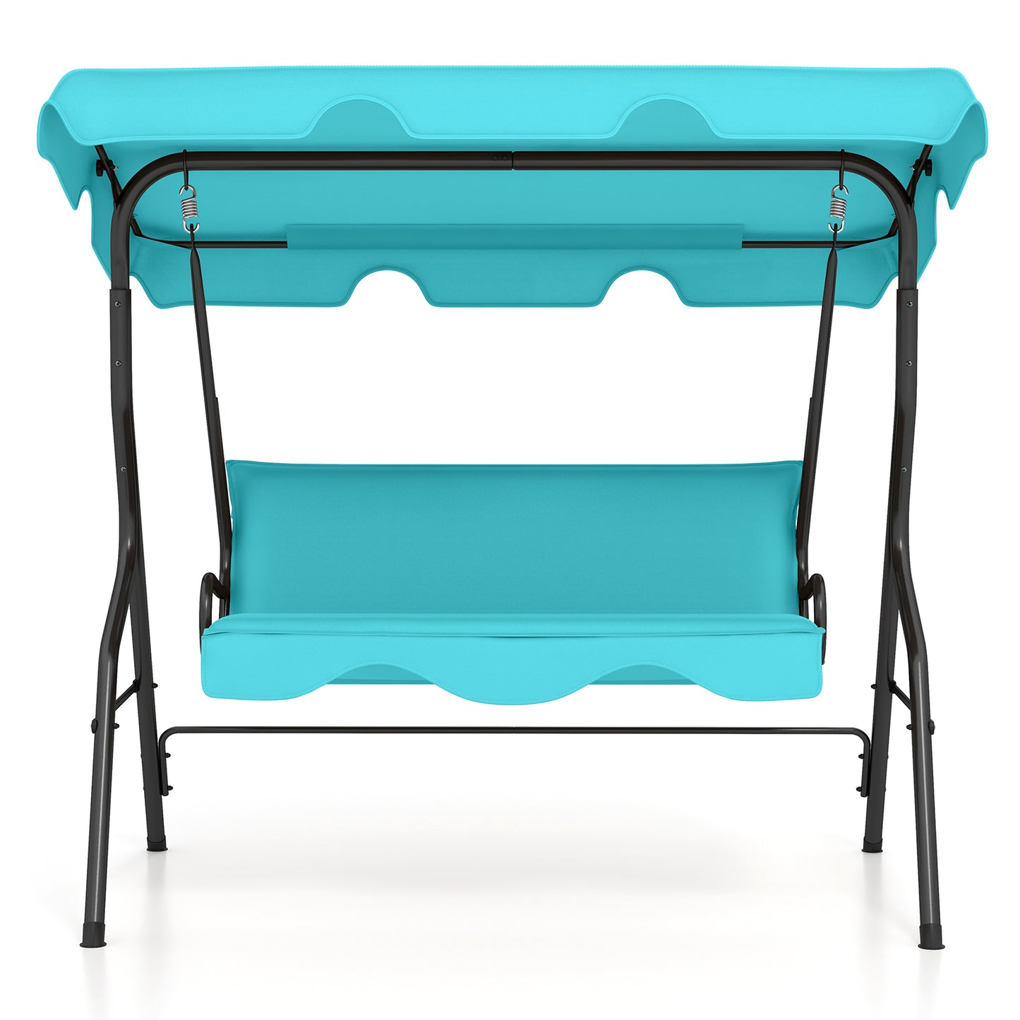 3-Seat Outdoor Patio Canopy Swing with Cushioned Steel Frame-Gray - Blue