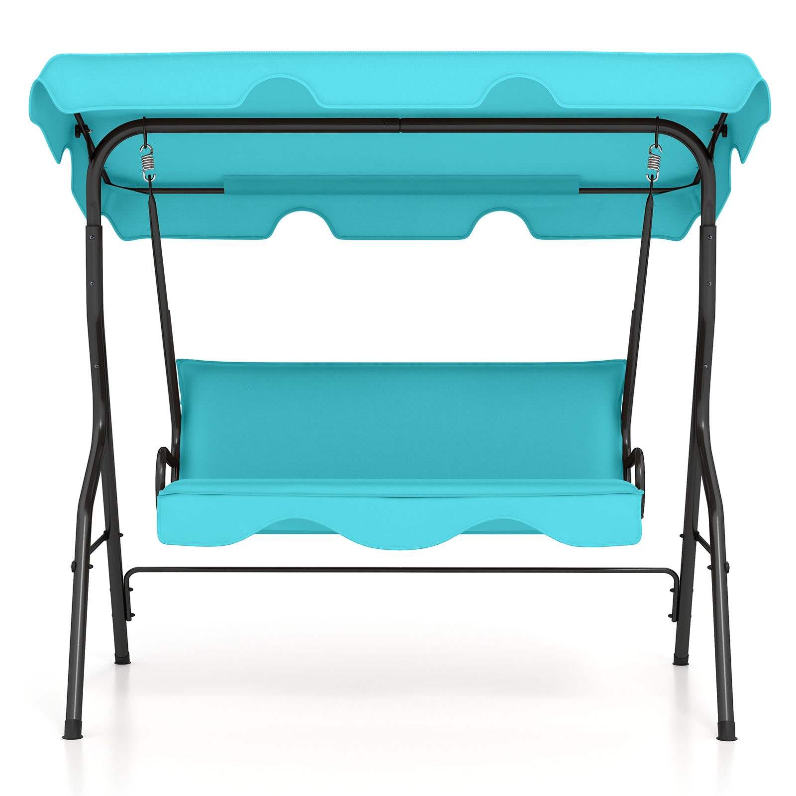 3-Seat Outdoor Patio Canopy Swing with Cushioned Steel Frame-Gray - Blue