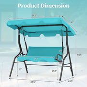 3 Seat Outdoor Patio Canopy Swing with Cushioned Steel Frame-Blue