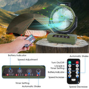 20000mAh Rechargeable Oscillating Camping Fan with Flashlight