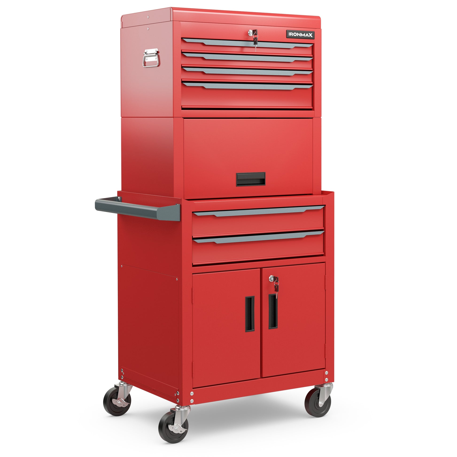 3-in-1 6-Drawer Rolling Tool Chest Storage Cabinet with Universal Wheels and Hooks-Black - Red