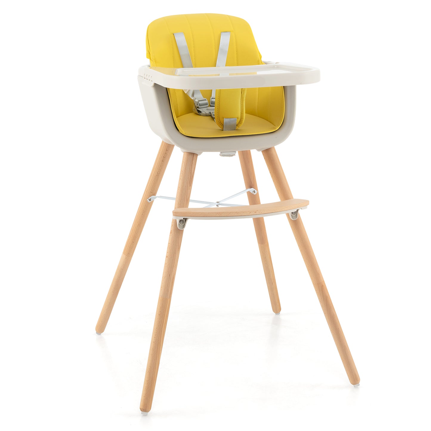 3-in-1 Convertible Wooden High Chair with Cushion-Pink - Yellow