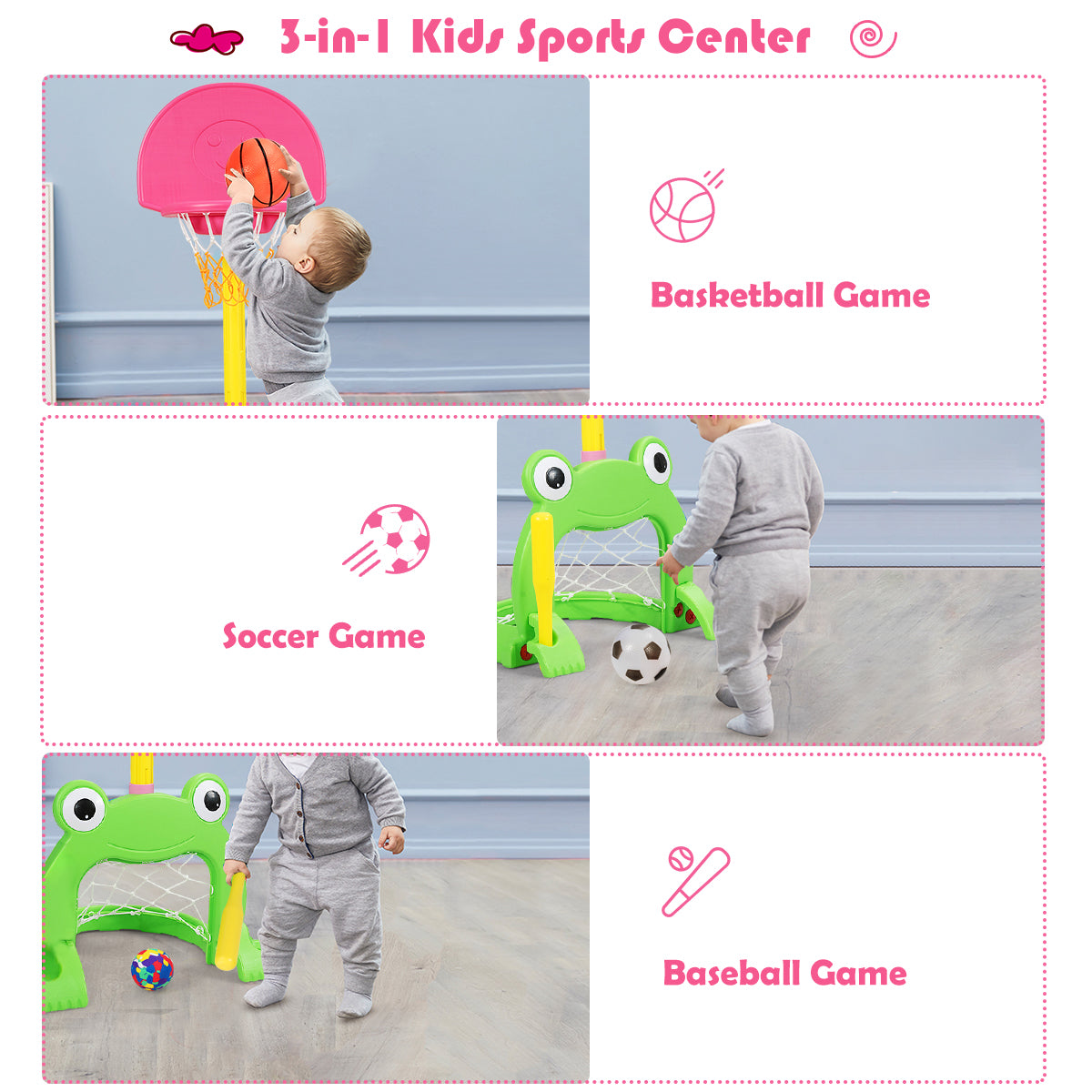 3-in-1 Kids Basketball Hoop Set Stand