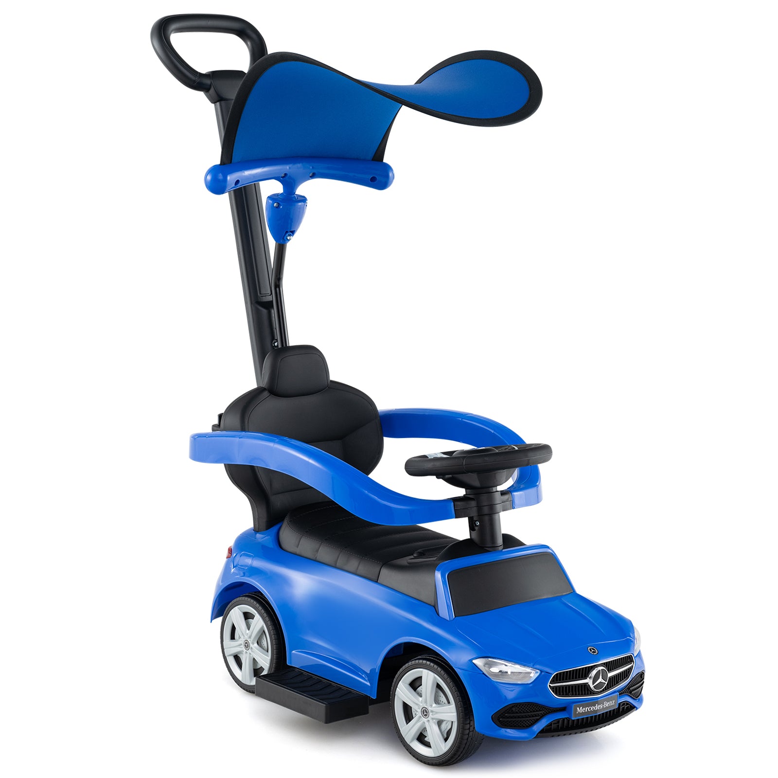 3-in-1 Ride on Push Car Mercedes-Benz Licensed Sliding Car with Canopy-Red - Blue