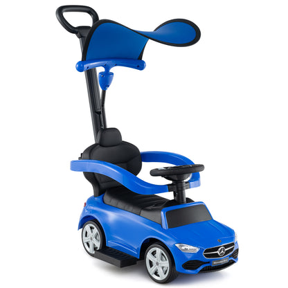 3-in-1 Ride on Push Car Mercedes-Benz Licensed Sliding Car with Canopy-Red - Blue