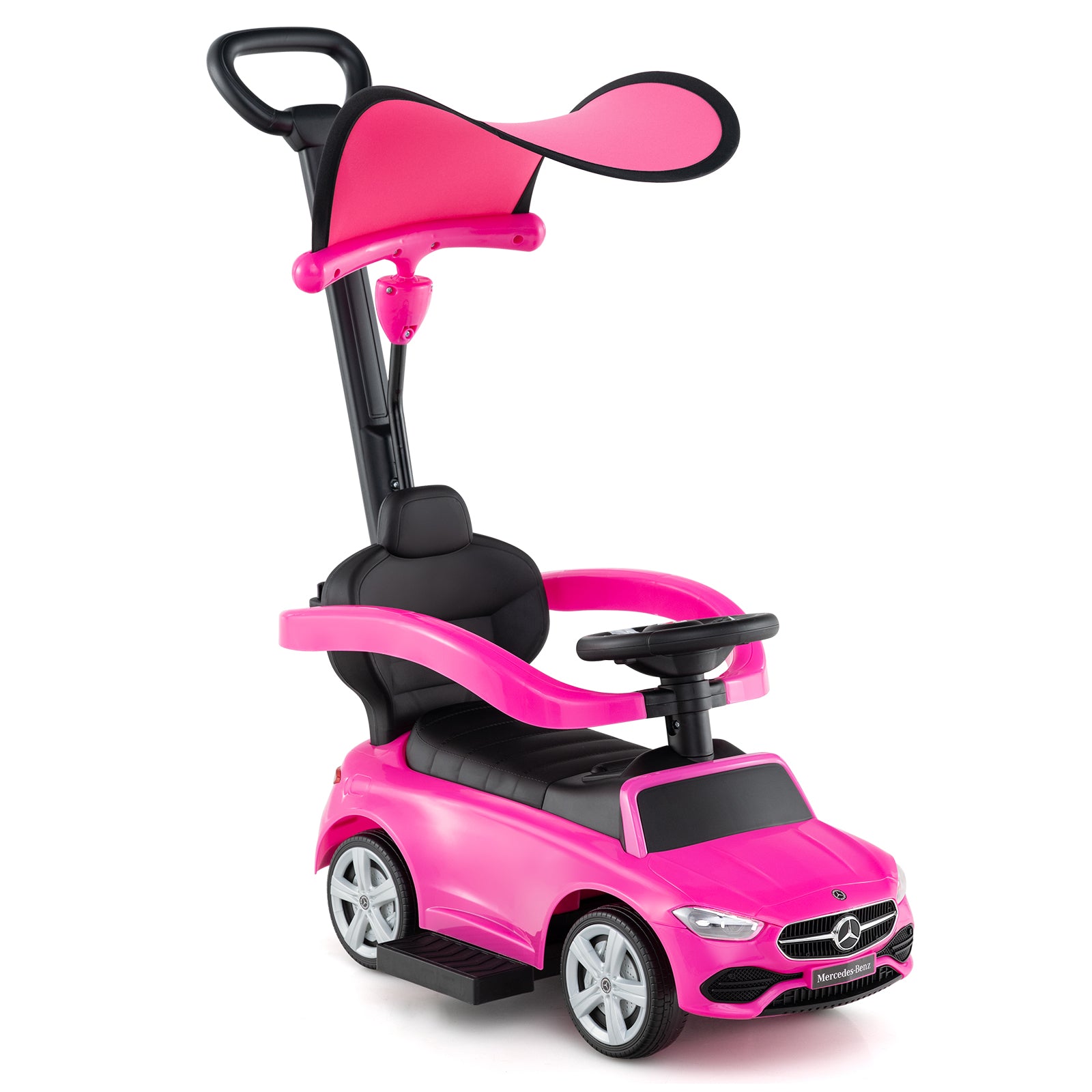 3-in-1 Ride on Push Car Mercedes-Benz Licensed Sliding Car with Canopy-Red - Pink