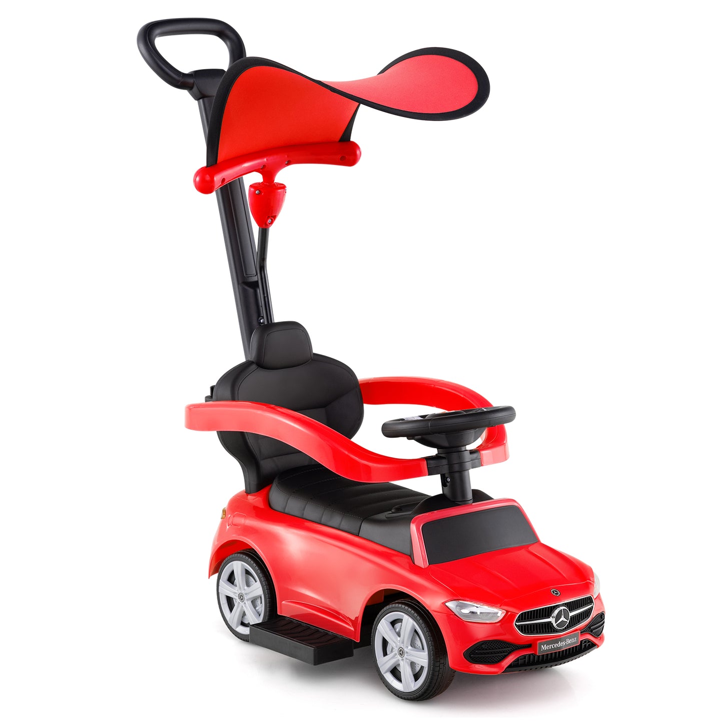 3-in-1 Ride on Push Car Mercedes-Benz Licensed Sliding Car with Canopy-Red - Red