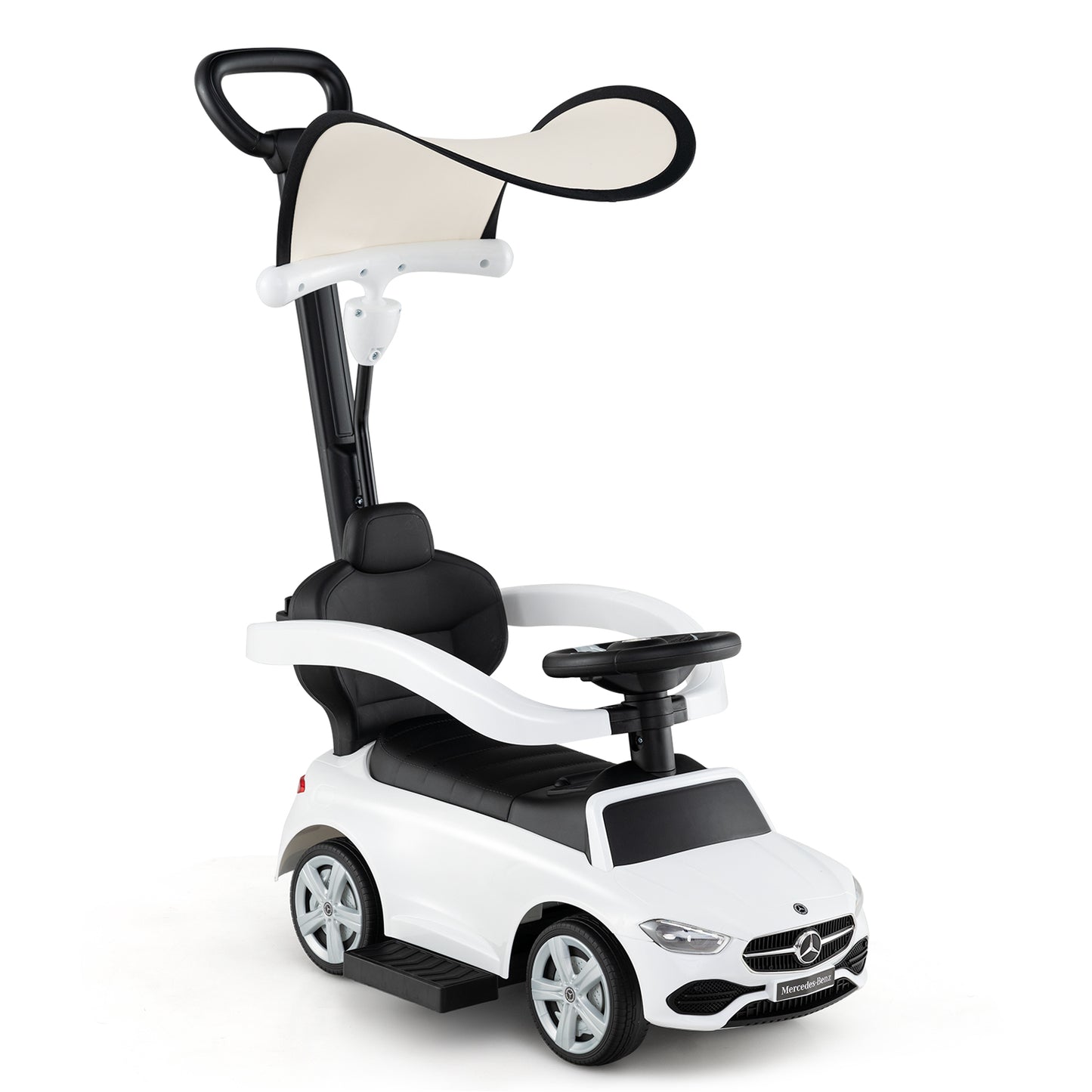 3-in-1 Ride on Push Car Mercedes-Benz Licensed Sliding Car with Canopy-Red - White