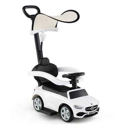 3-in-1 Ride on Push Car Mercedes-Benz Licensed Sliding Car with Canopy-Red - White