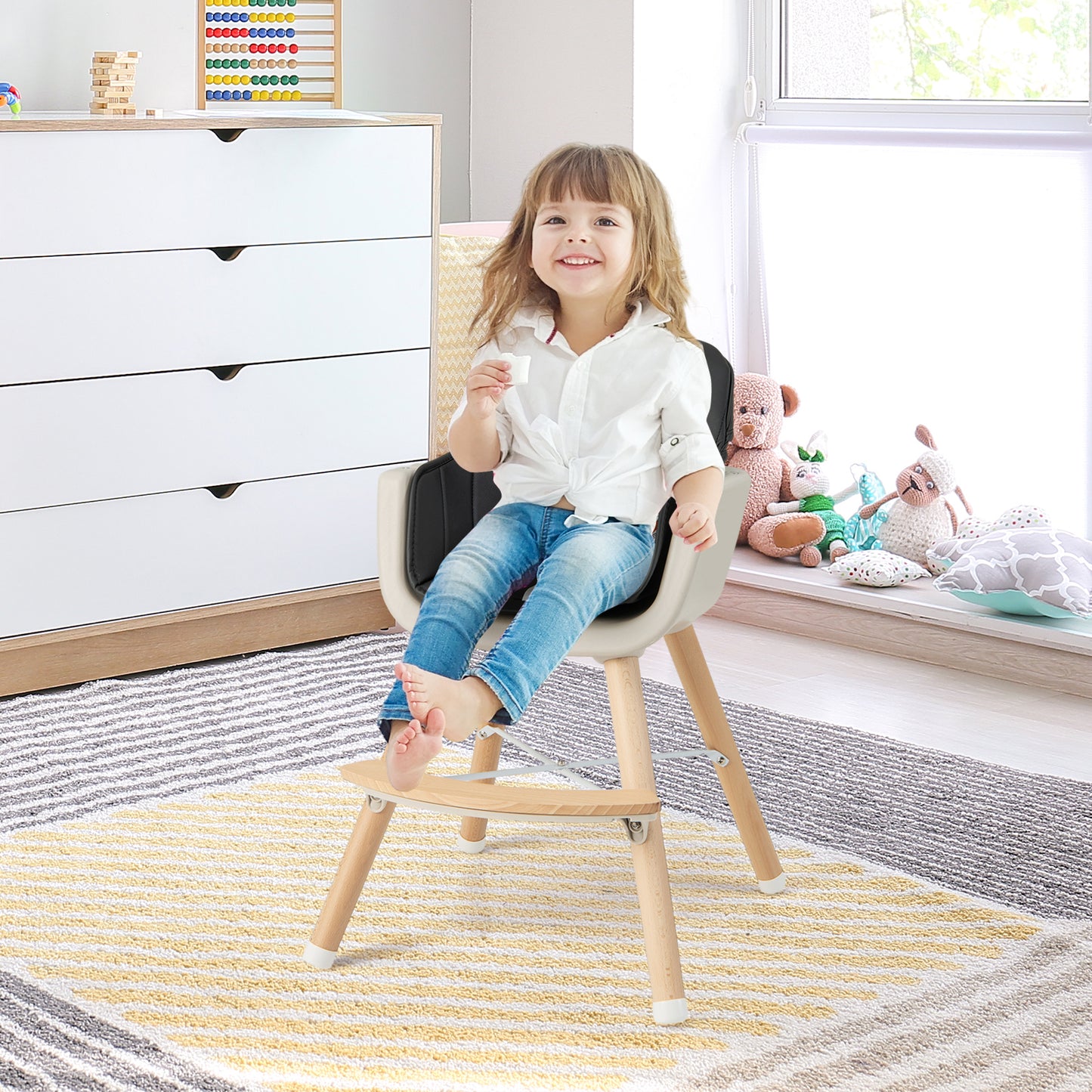 3-in-1 Convertible Wooden High Chair with Cushion