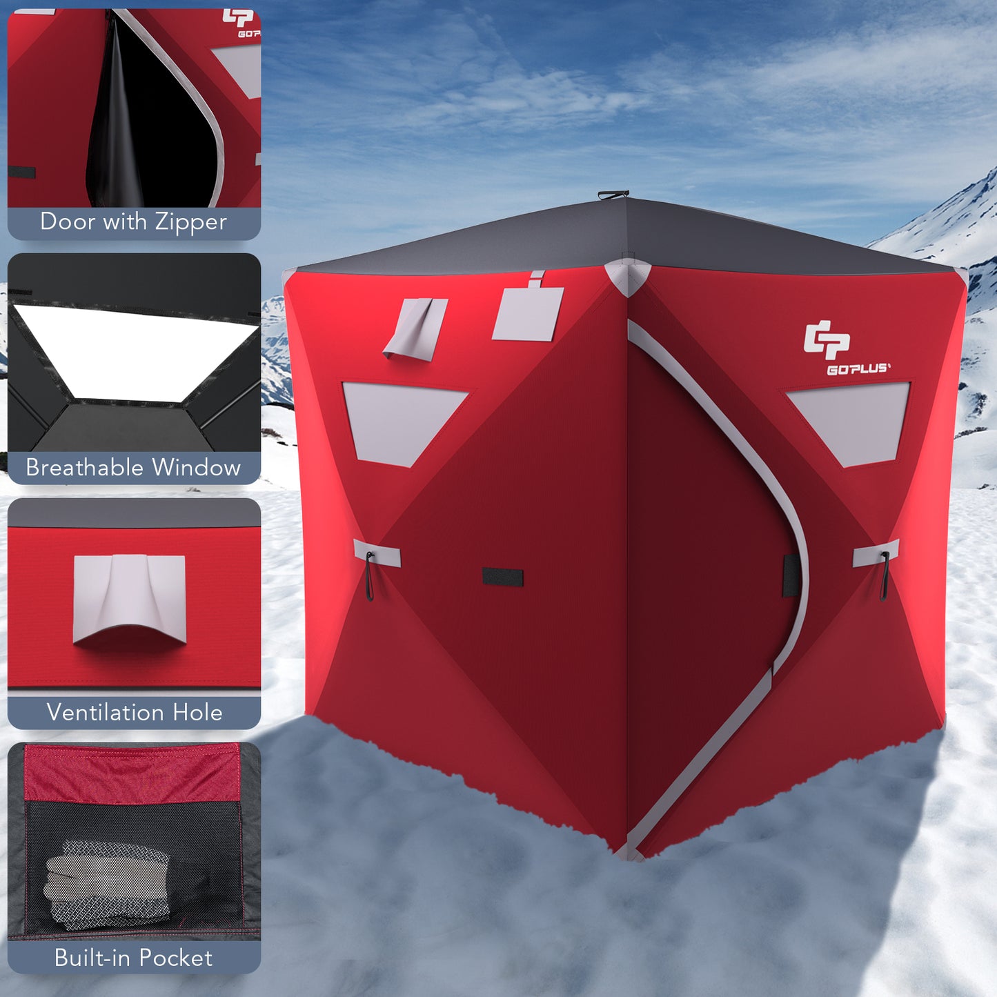 3-person Portable Pop-up Ice Shelter Fishing Tent with Bag