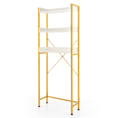 Over The Toilet Storage Rack with Hooks and Adjustable Bottom Bar-Rustic Brown - White