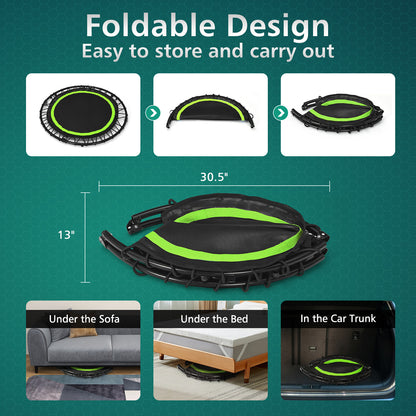 40 Inch Foldable Fitness Rebounder with Resistance Bands Adjustable Home-Blue - Green