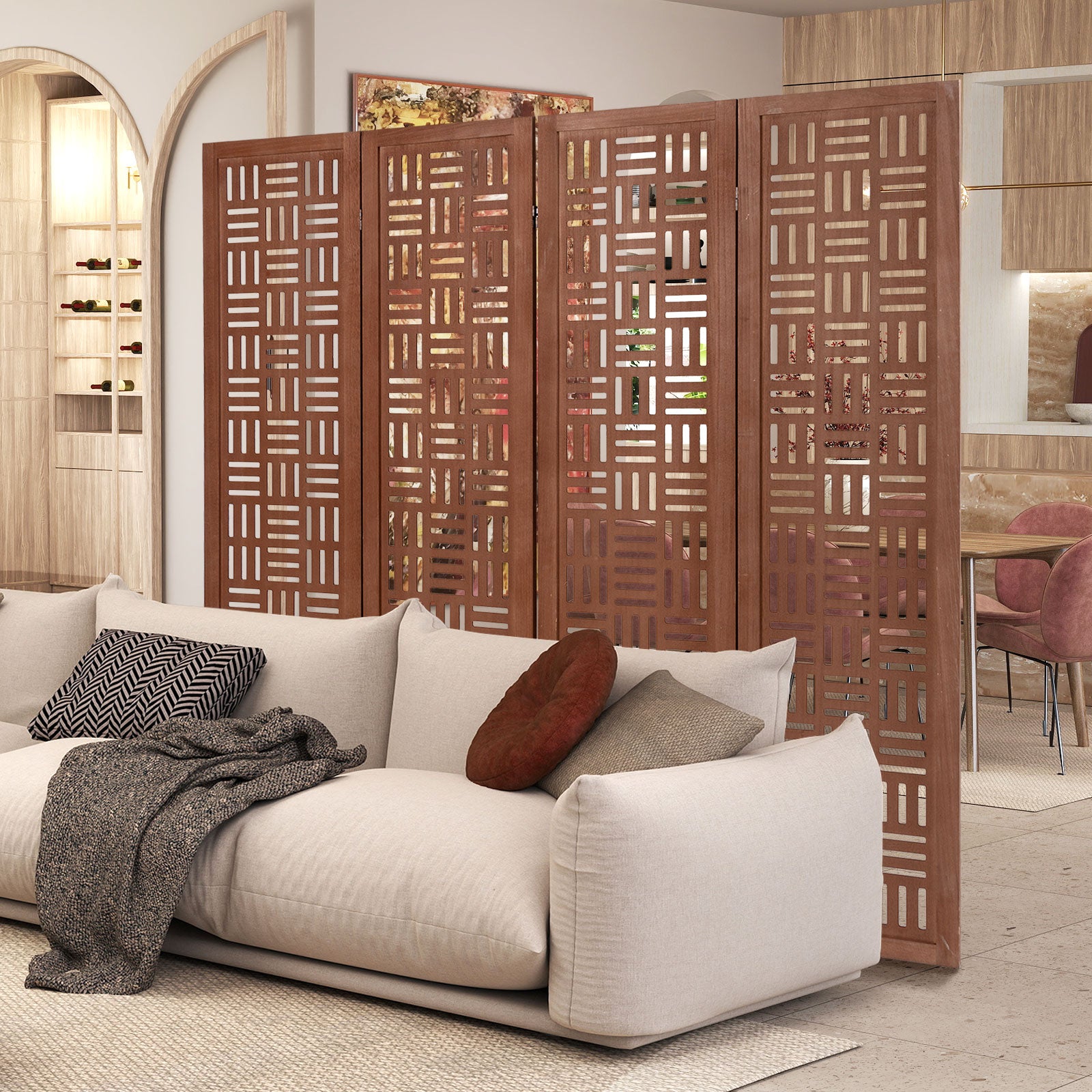4-Panel Solid Wood Room Divider Folding Partition Stand