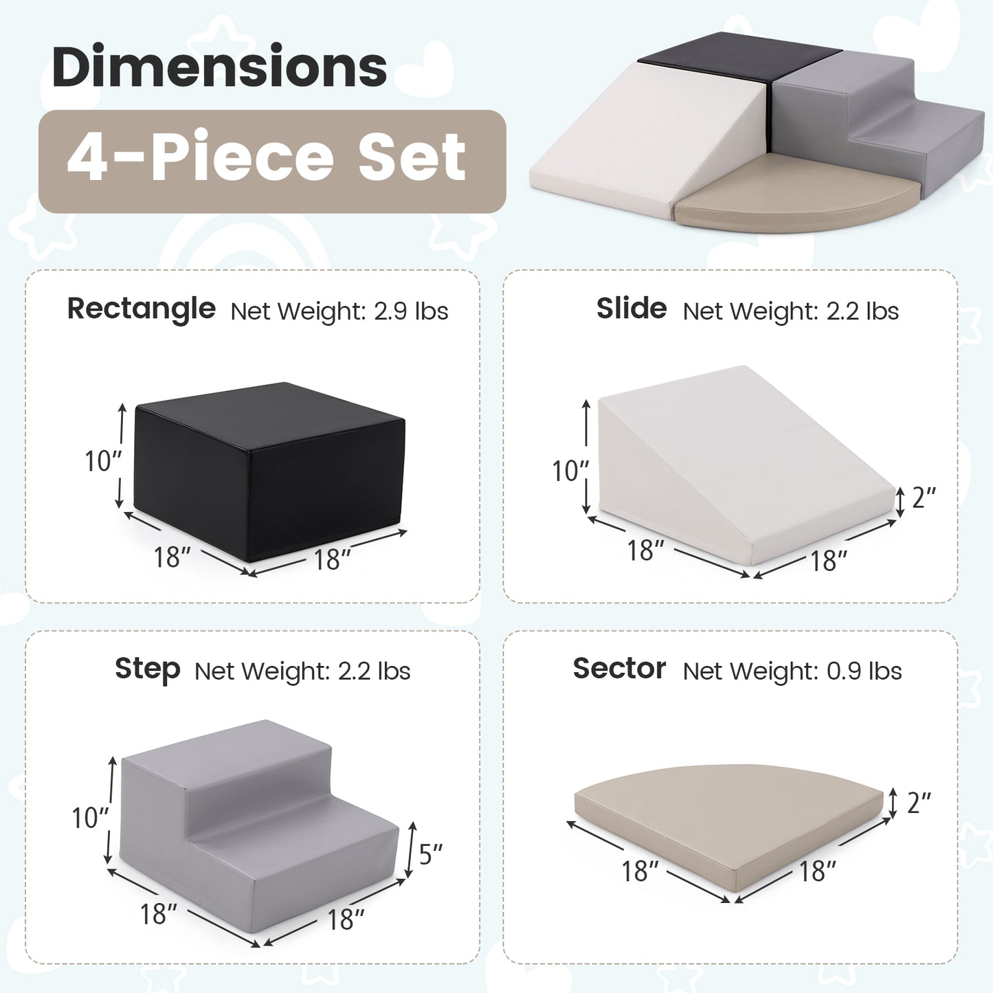 4-Piece Climb and Crawl Foam Block Play Set for Infant Baby
