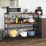 41 Inch 4-Tier Bar Table with Wine Rack and 4 Rows of Glass Holders-Rustic Brown