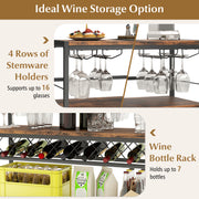 41 Inch 4-Tier Bar Table with Wine Rack and 4 Rows of Glass Holders-Rustic Brown