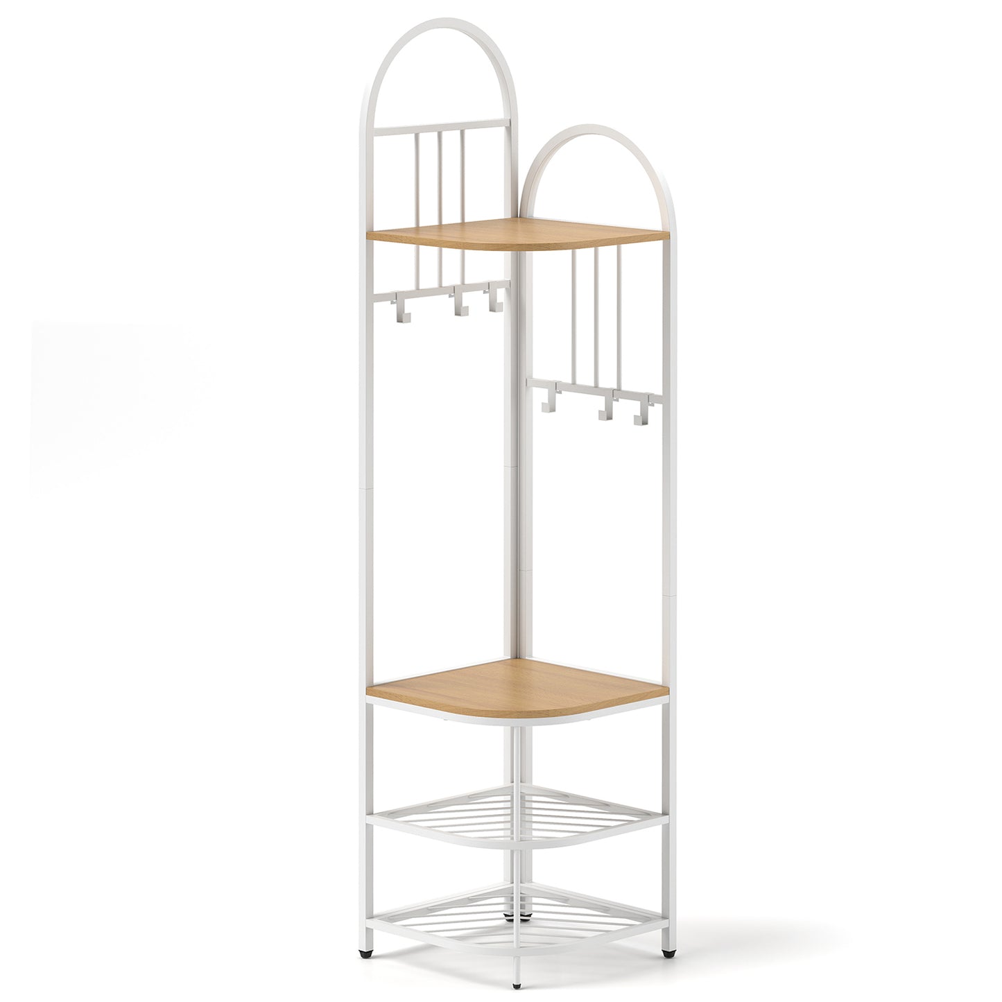 4-Tier Coat Rack Corner Hall Tree with Shoe Storage Bench