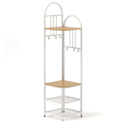 4-Tier Coat Rack Corner Hall Tree with Shoe Storage Bench