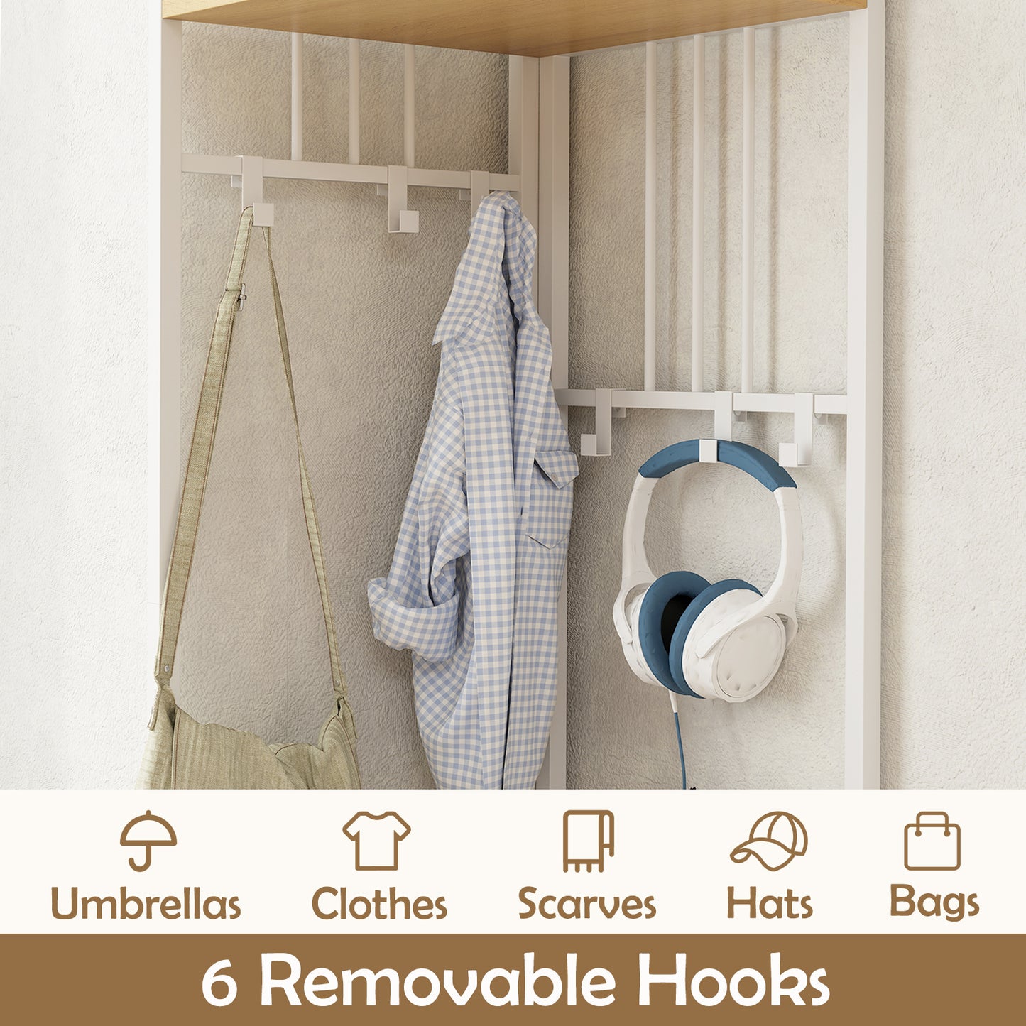 4-Tier Coat Rack Corner Hall Tree with Shoe Storage Bench