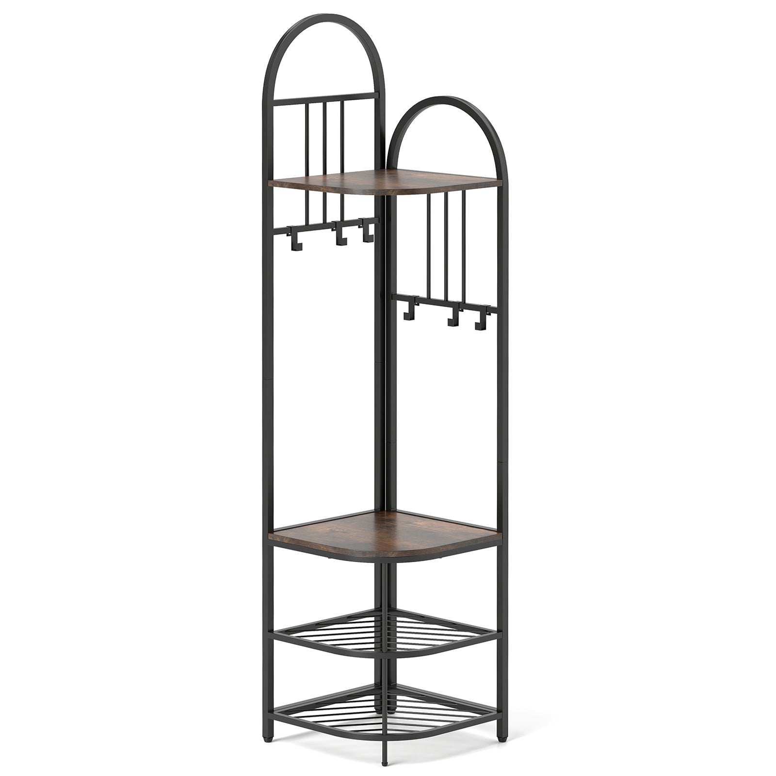 4-Tier Coat Rack Corner Hall Tree with Shoe Storage Bench-Rustic Brown - Rustic Brown