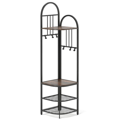 4-Tier Coat Rack Corner Hall Tree with Shoe Storage Bench-Rustic Brown - Rustic Brown