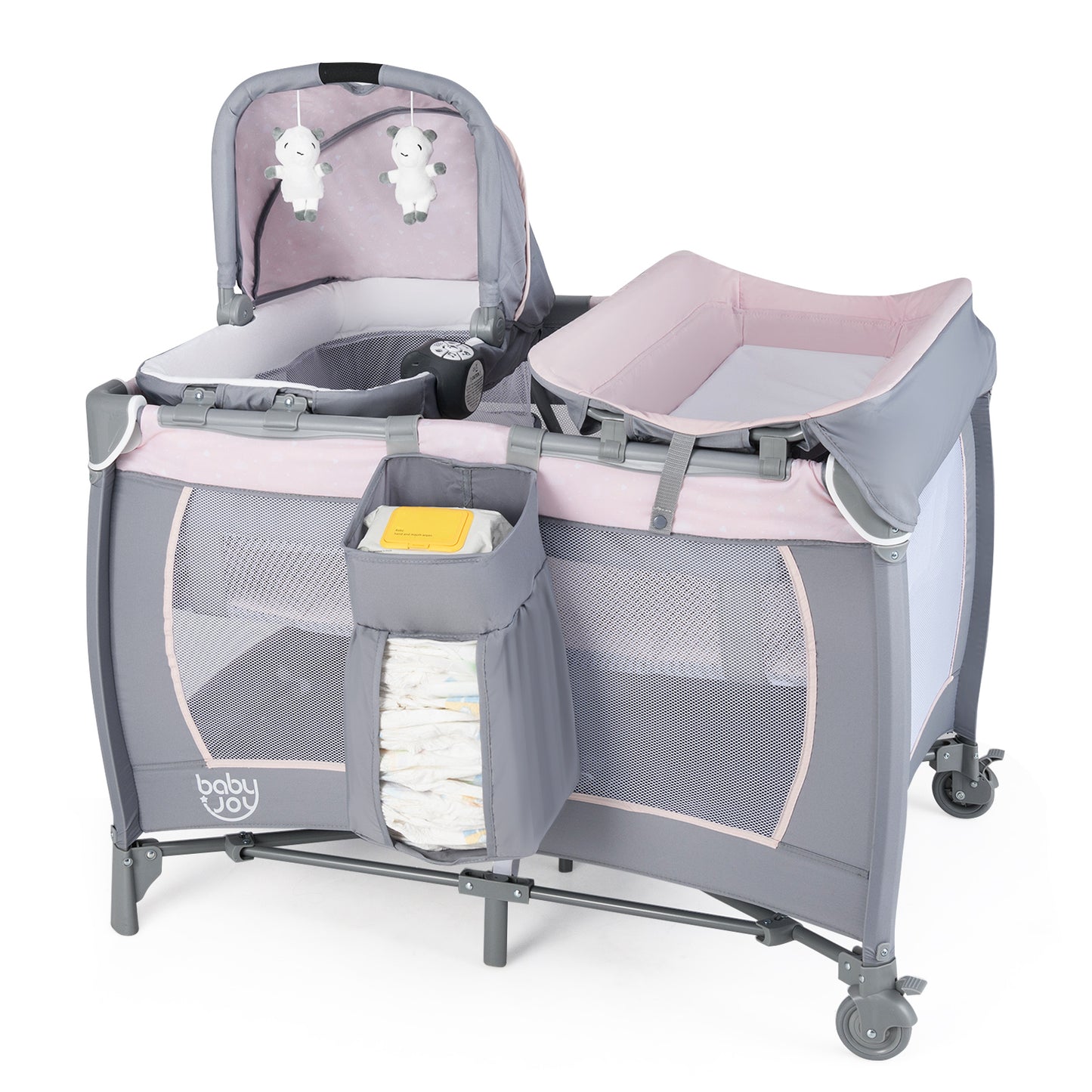 4-in-1 Convertible Portable Baby Playard Newborn Napper with Music and Toys-Blue - Gray