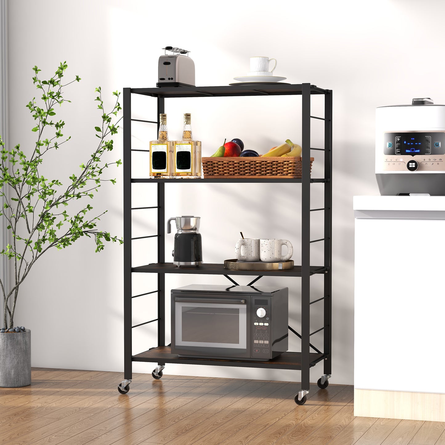 4-Tier Foldable Storage Rack with Wheels - 180 lbs Capacity