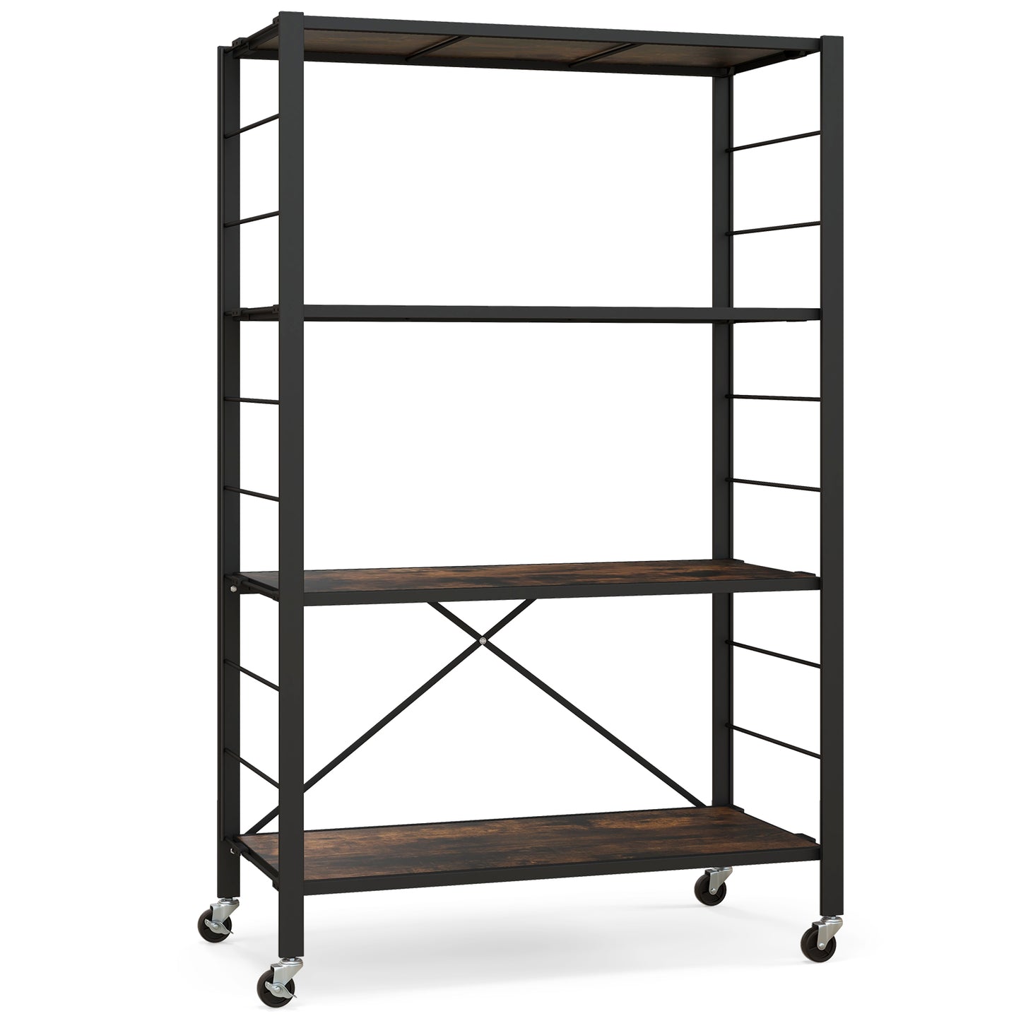 4-Tier Foldable Storage Rack with Wheels - 180 lbs Capacity