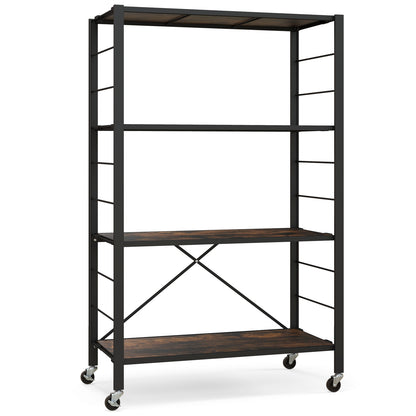4-Tier Foldable Storage Rack with Wheels - 180 lbs Capacity