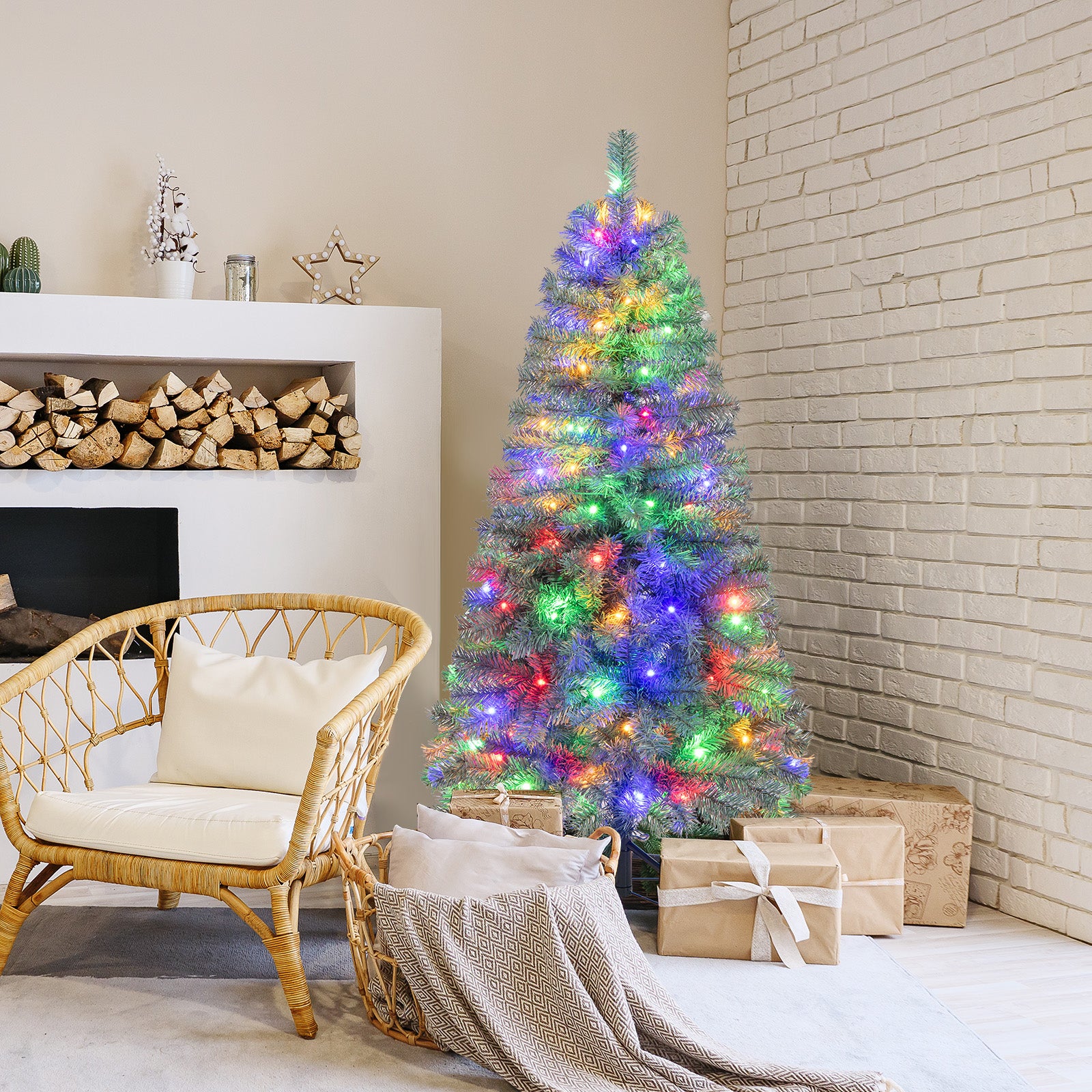 Pre-Lit Blue Artificial Christmas Tree Slim with 9 Lighting Modes-4.5 ft