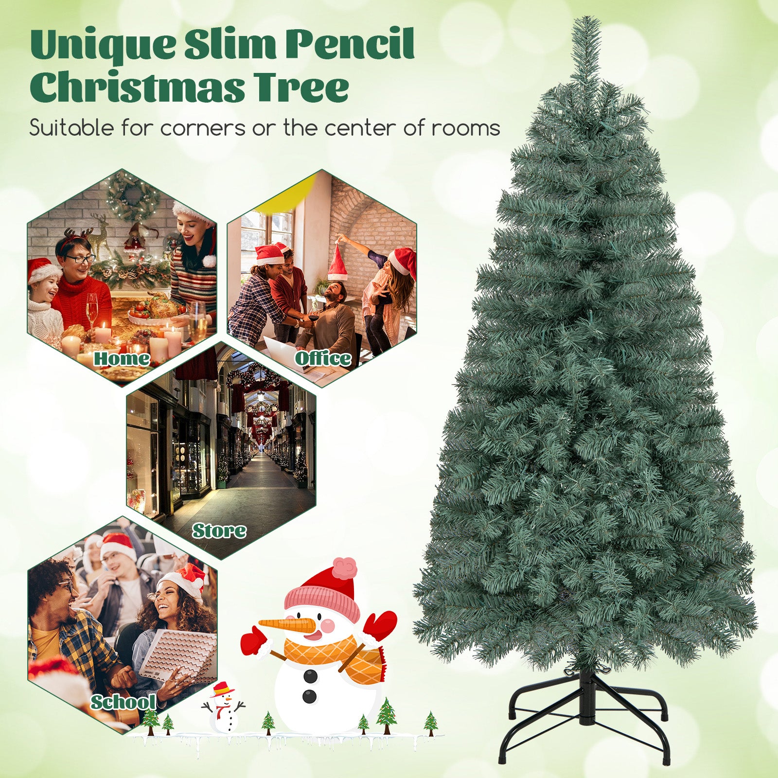 Pre-Lit Blue Artificial Christmas Tree Slim with 9 Lighting Modes-4.5 ft