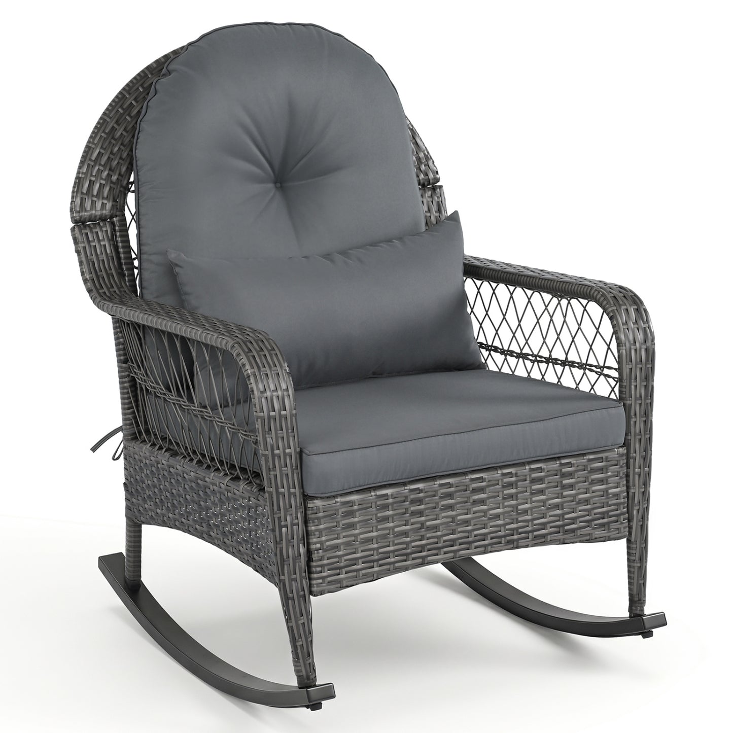 Patio Rattan Rocking Chair with Cushions - 400 LBS Capacity
