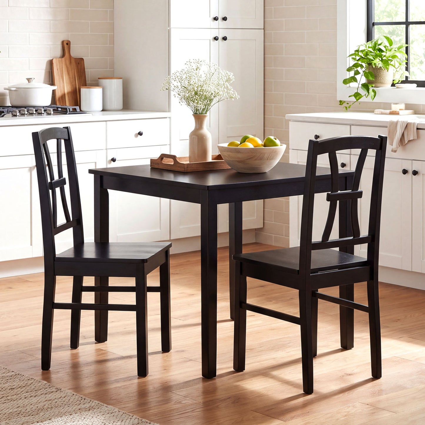 Dining Chairs Set of 2 with Cross Back and Rubber Wood Frame