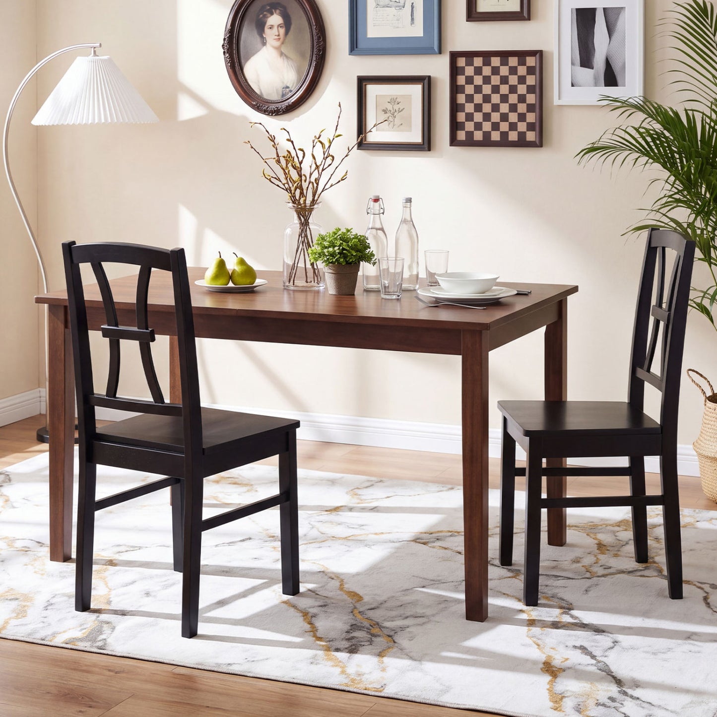 Dining Chairs Set of 2 with Cross Back and Rubber Wood Frame
