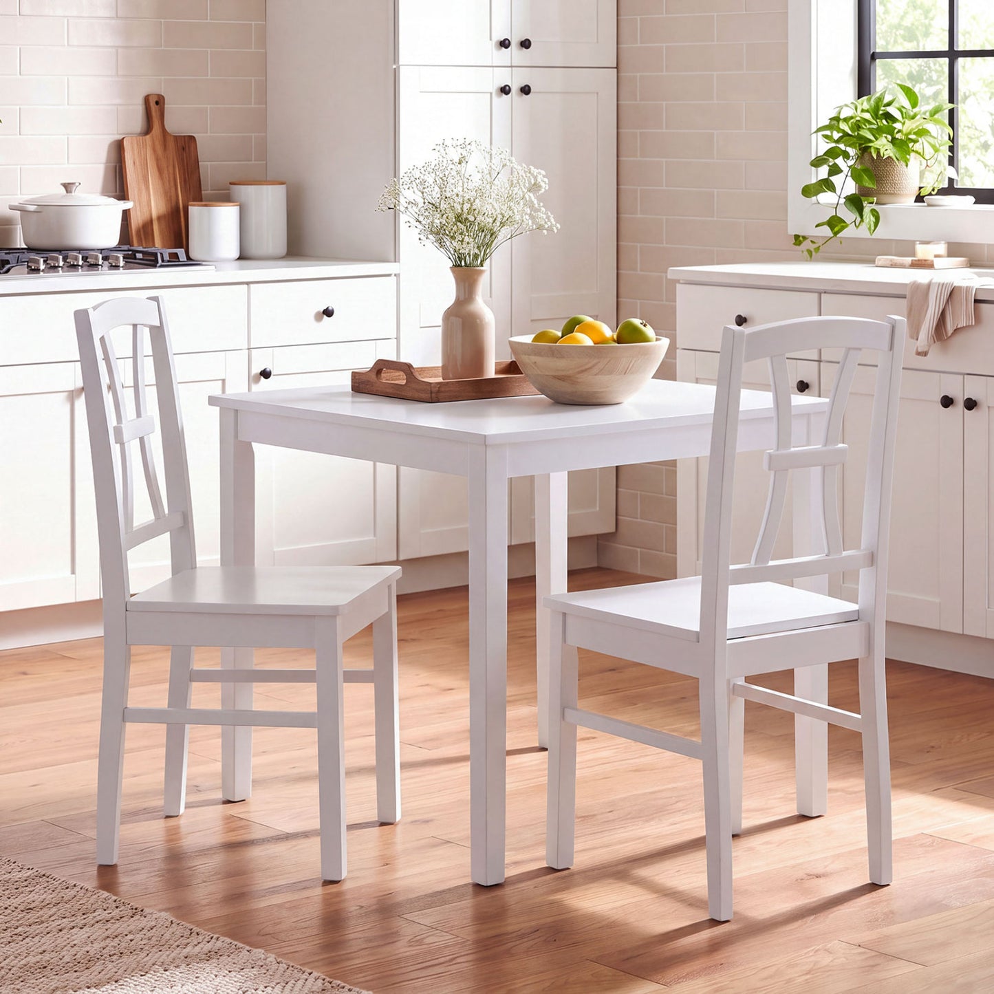 Dining Chairs Set of 2 with Cross Back and Rubber Wood Frame