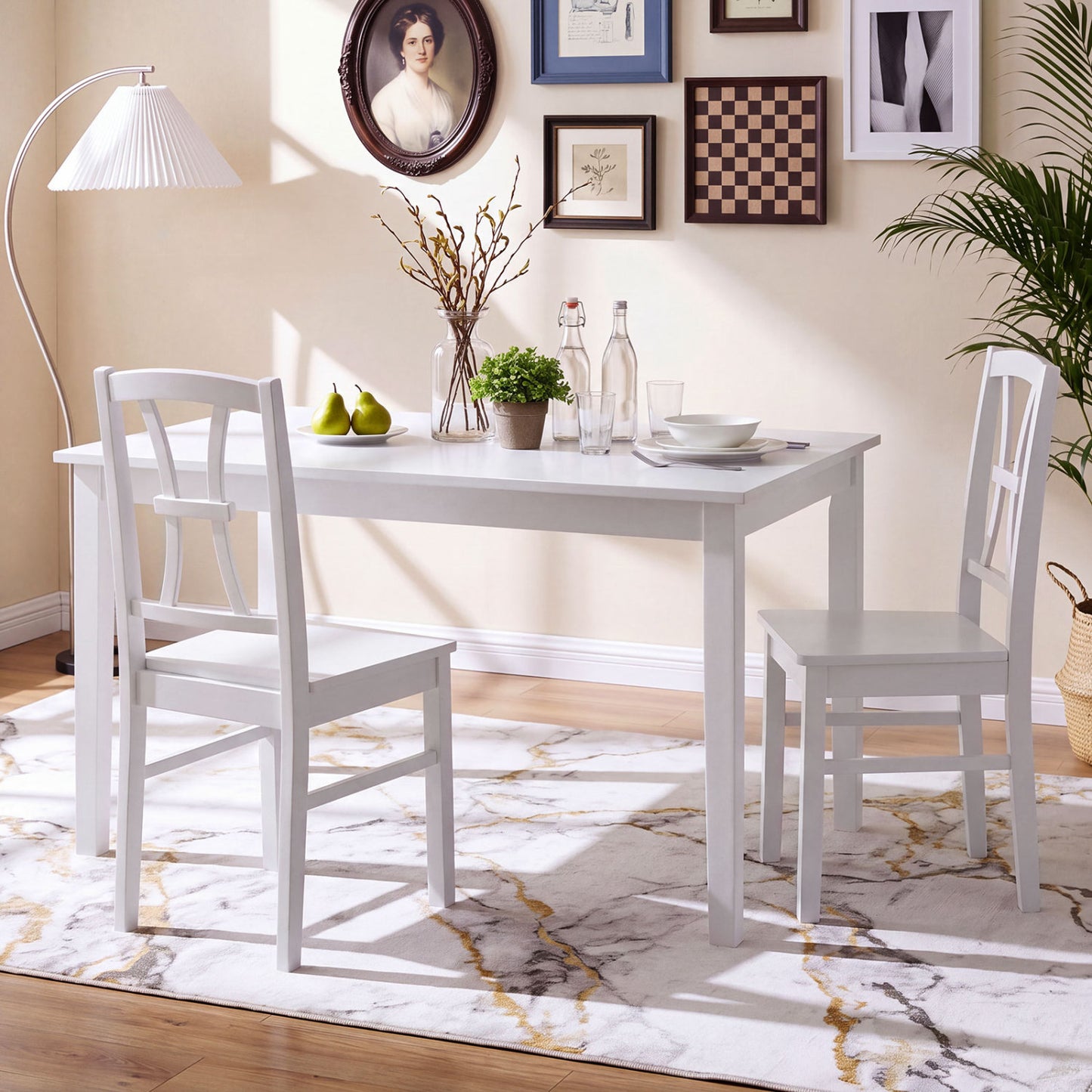 Dining Chairs Set of 2 with Cross Back and Rubber Wood Frame
