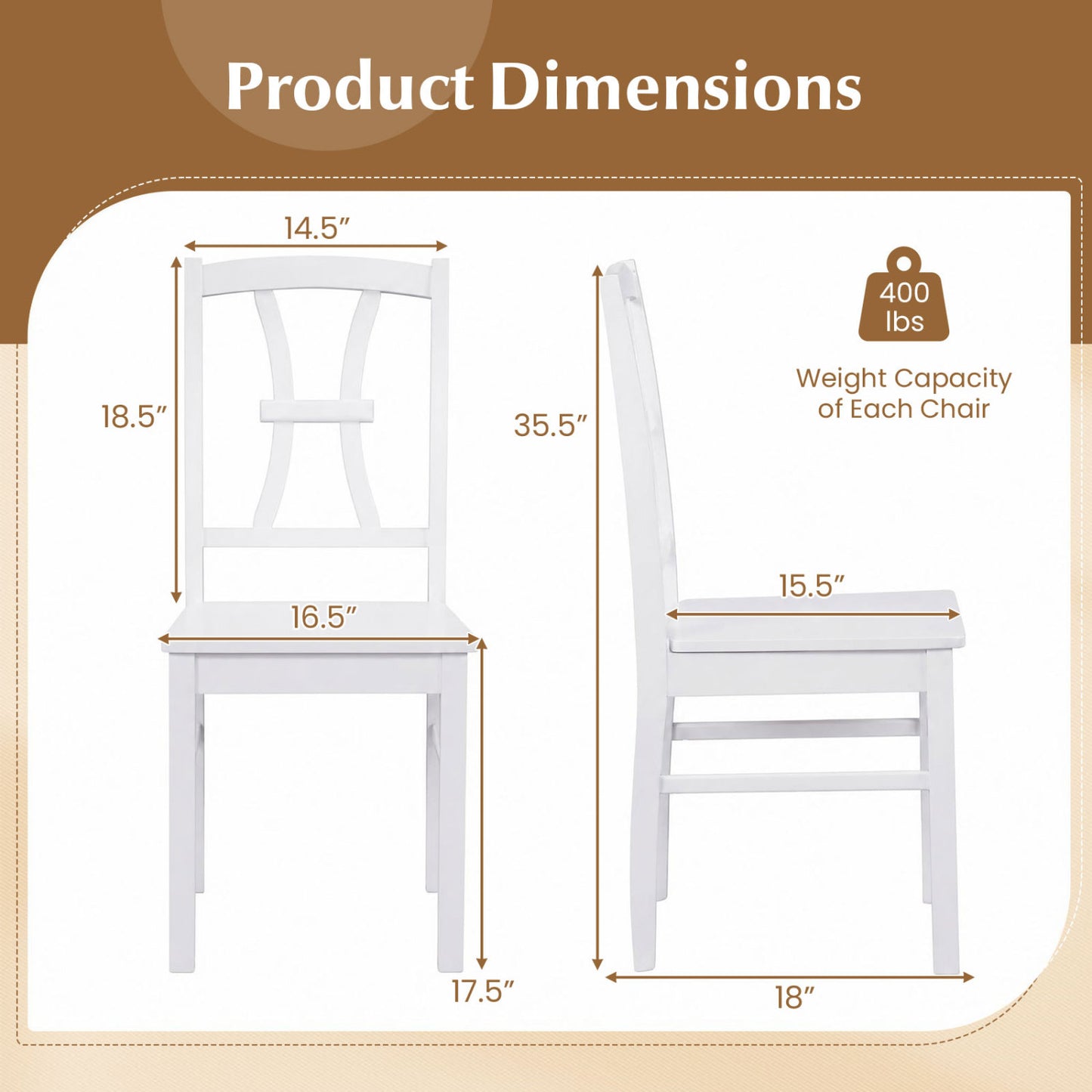 Dining Chairs Set of 2 with Cross Back and Rubber Wood Frame