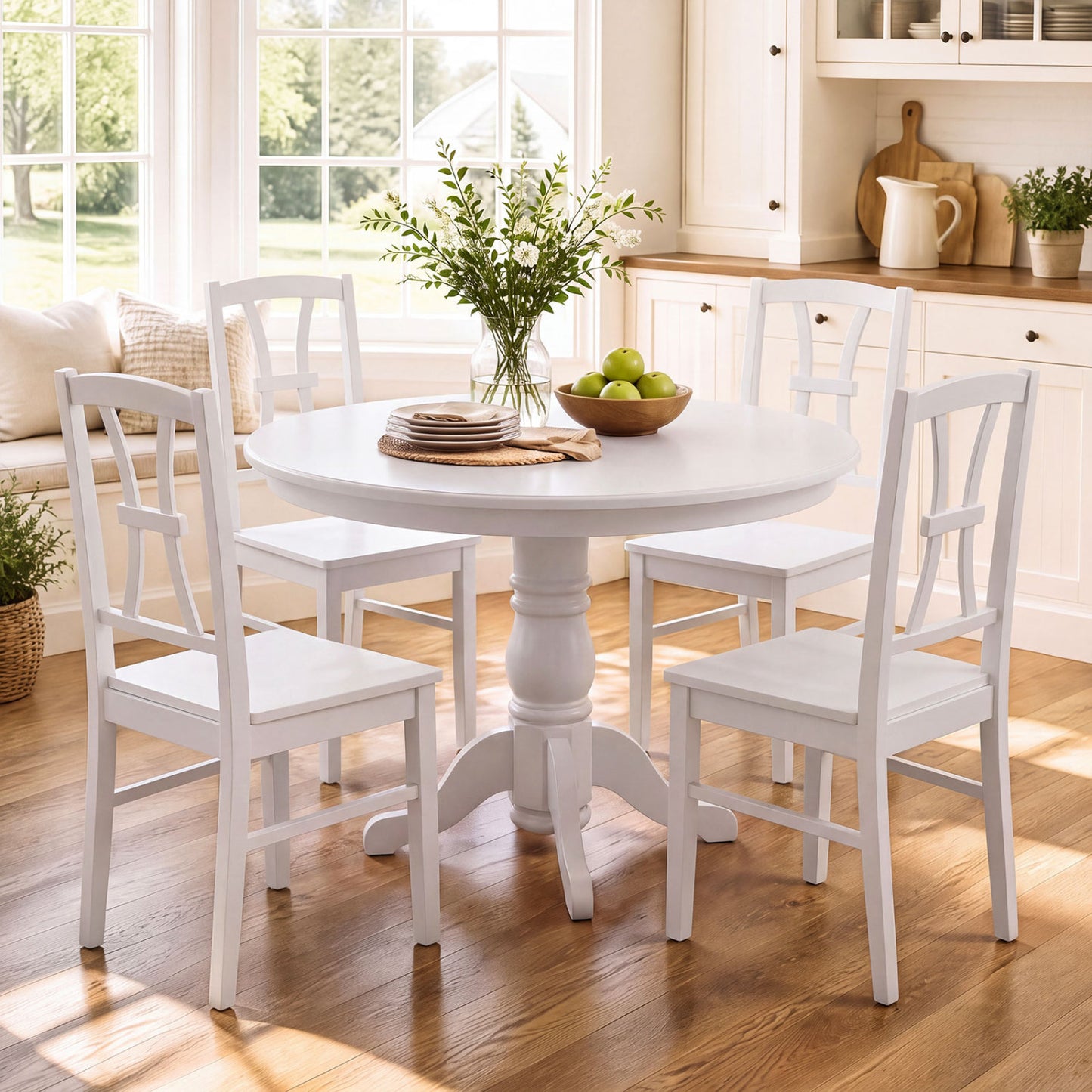 Dining Chairs Set of 4 with Cross Back and Rubber Wood Frame