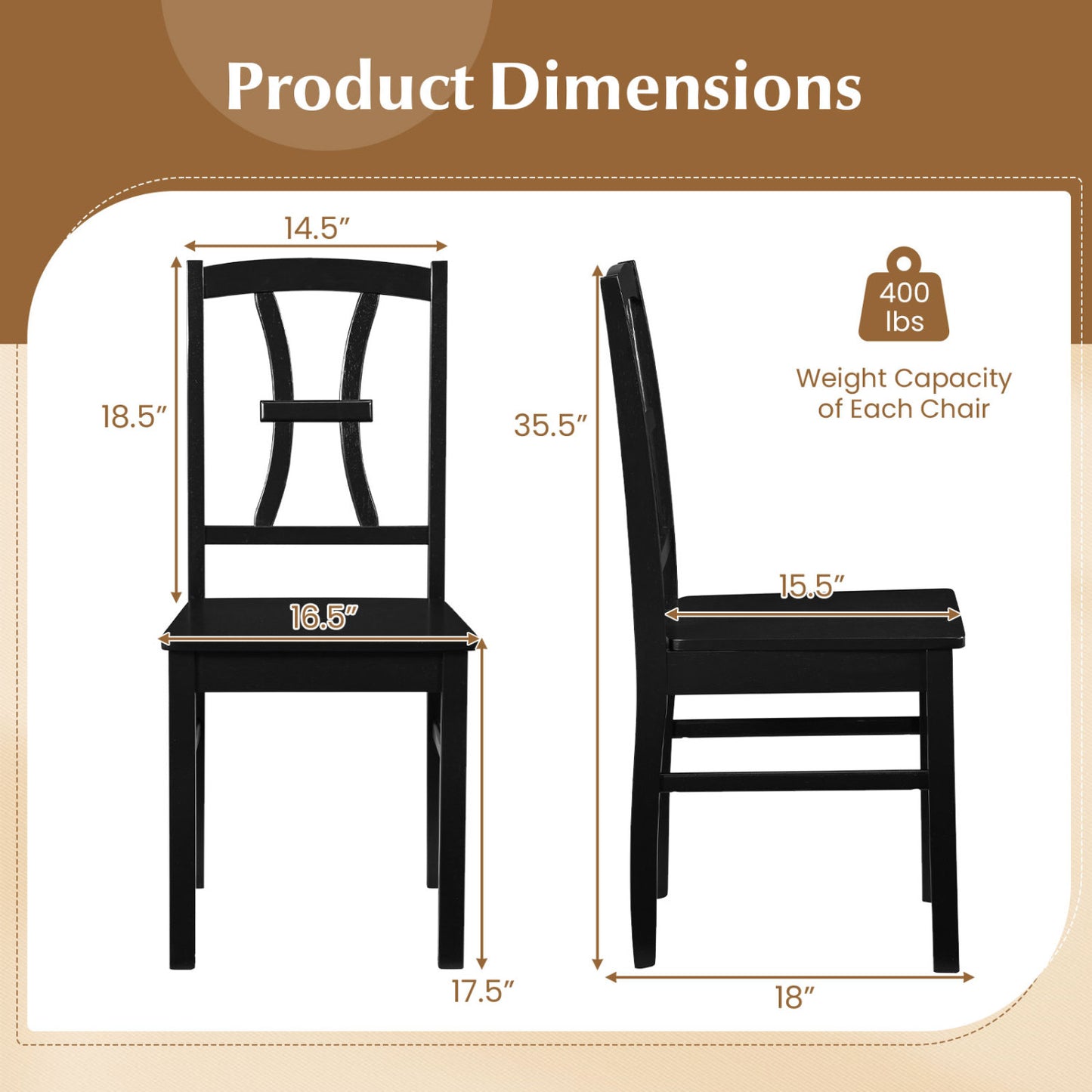 Dining Chairs Set of 4 with Cross Back and Rubber Wood Frame