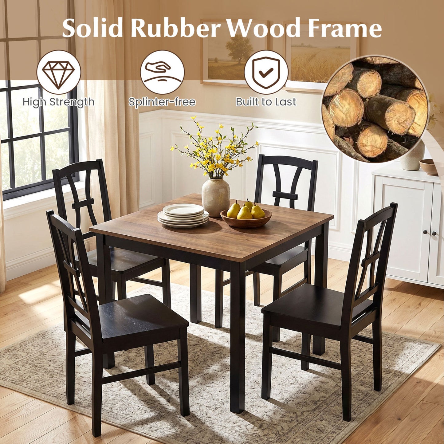 Dining Chairs Set of 4 with Cross Back and Rubber Wood Frame